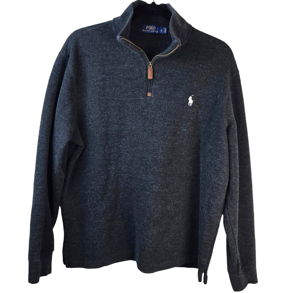 Polo Ralph Lauren Pullover Mens L Charcoal Heather 1/4 Zip Preppy Pony Old Money